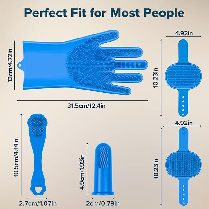 Augwind 6PCS Pet Grooming Kit for Dogs,Cats and Horses | Dog Washing Gloves | Dog Bath Brush | Dog Bath Gloves | Dog Shampoo Brush | Pet Grooming Gloves | Dog Bath Supplies (Navy Blue)