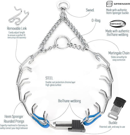 Herm Sprenger Chrome Plated Steel Dog Collar with Quick Release ClicLock Buckle and Biothane Insert Training Collar for Dogs Made in Germany (Cerulean Blue, 16in x 2.25mm(Neck Size up to 13-14in))