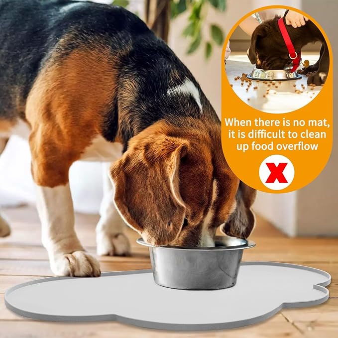 Ptlom Dog Food Mat Anti-Slip Dog Bowl Mats for Food and Water, Waterproof Pet Placemat Prevent Messy Spills to Floor, High-Lips Puppy Feeding Trays for Small Medium Large Dogs Cats, Silicone
