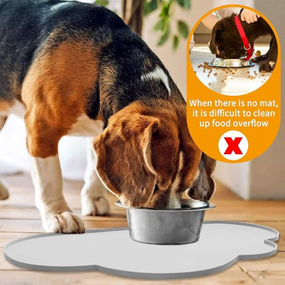 Ptlom Dog Food Mat Anti-Slip Dog Bowl Mats for Food and Water, Waterproof Pet Placemat Prevent Messy Spills to Floor, High-Lips Puppy Feeding Trays for Small Medium Large Dogs Cats, Silicone