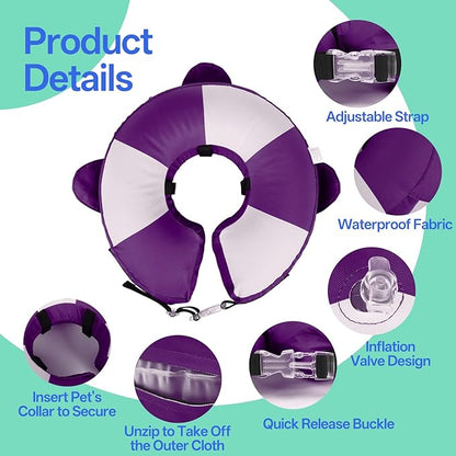 MIGOHI Soft Dog Pillow Donut Collar - Inflatable Alternative to Plastic Cone After Surgery,Adjustable Recovery E-Collar for Medium Dogs, Prevents Licking, Post-Surgical Spay Care(Large, Purple)
