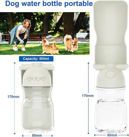 Dog Water Bottle, Portable Leak-Proof Water Dispenser with Drinking Bowl for Dogs and Cats, Travel Puppy Fountain Pet Water Bottle for Hiking Walking Outdoor (A012B-white)