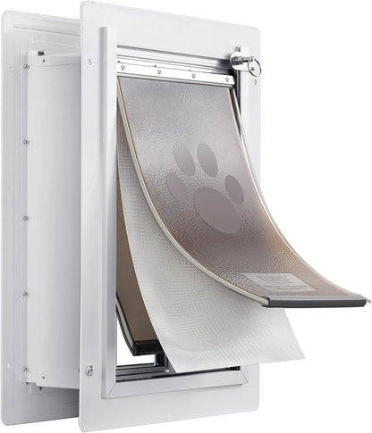 VEVOR 3-Flap Pet Door for Wall, Metal Frame with Lock, Energy-Efficient Insulated Pet Door, Easy to Install in Interior or Exterior Walls, Dog Door for Small Dogs (White-Small)