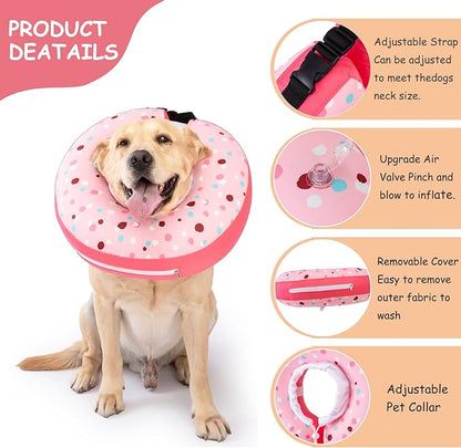 Dog Cone Collar Inflatable Donut for Large Medium Small Dogs, Soft Waterproof Dog Cone Alternative After Surgery Prevents Licking Wounds Easy Clean (Pink, L (Neck 13.5"-18"))