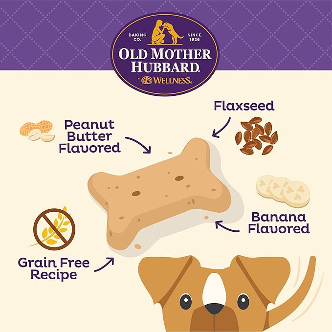 Old Mother Hubbard Wellness P-Nuttier 'N Nanners Dog Biscuits, Natural, Training Treats, Peanut Butter & Banana Flavor, Mini Size, (1 Pound Bag) (Pack of 2)