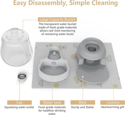 STALTWO 1 Gallon Automatic Dog Water Dispenser, Premium Large Capacity Gravity Pet Water Bowl with Non-Slip Mat for Multiple Pets, BPA-Free Cat Water Feeder for Large Dogs, Refill Less Often, Grey
