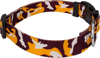 Country Brook Petz - Deluxe Burgundy and Gold Camo Dog Collar and Leash Limited Edition - Sports and Athletics Collection Featuring Spirited Designs (1/2 Inch, Extra Small)