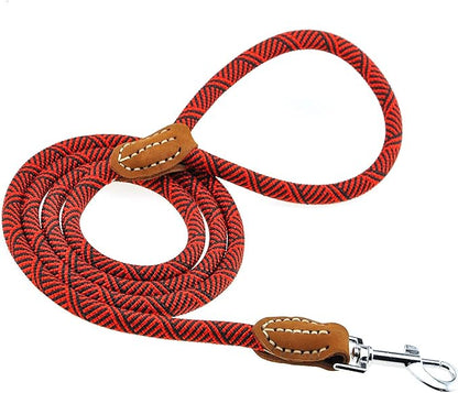 Mile High Life | Mountain Climbing Dog Rope Leash with Heavy Duty Metal Sturdy Clasp | Genuine Leather Tailored Connection with Strong Stitches (Red, 60 Inch (Pack of 1))