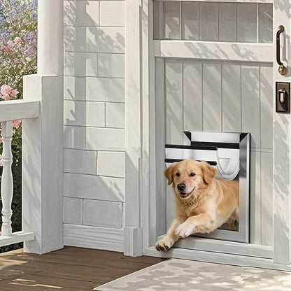 MAVRICFLEX Heavy Duty Doggy Door with Sliding Lock Panel, Aluminum Large Dog Door with Magnetic Double Flaps Dog Door for Large Dogs Up to 40lbs, Medium, Matte Silver