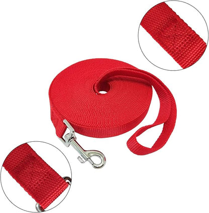 Nylon Training Dog Leash for Small Medium Large Dogs, 15ft 20ft 30ft 50ft Long Leash Dog/Puppy Lead for Obedience Recall Training, Camping (30ft, Red)