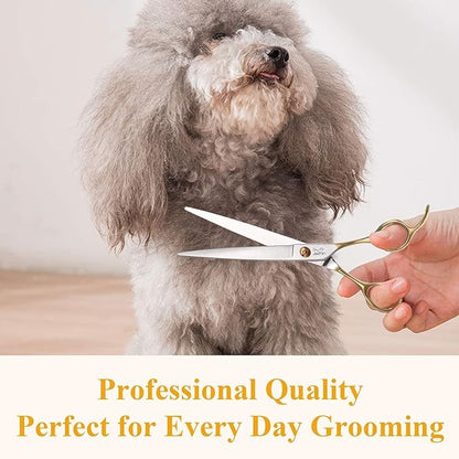 JASON Dog Grooming Scissors Shears - Cats Trimming Shears Professional Pets Scissor Kit for Right Handed Groomers Gold Sharp Shear Christmas Gift 7"