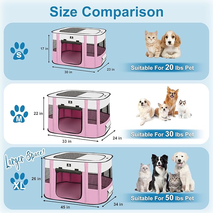 X-ZONE PET Dog Playpen, Puppy Cat Play Pen Portable Foldable Indoor/Outdoor Tent Crate Cage, Portable Pet Crate Small Size Pink 30''
