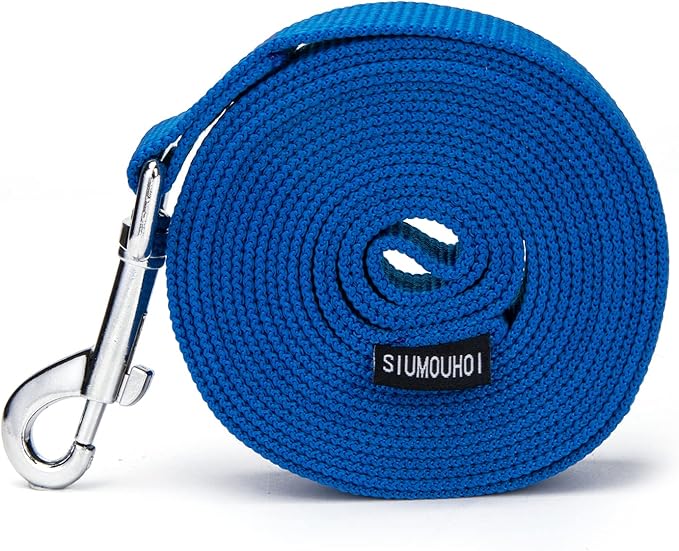 Strong Durable Nylon 15ft Long Dog Training Leash, Traction Rope, 1 Inch Wide, for Small and Medium Dog (Blue, 15 Feet)