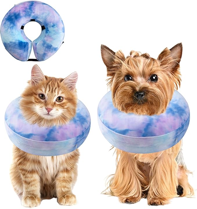 Dog Cone, Uadonile Inflatable Cone Collar for Dogs and Cats, Dog Neck Collar Recovery E-Collar Alternative After Surgery, Elizabethan Collar for Dogs Recovery(Tie-dye Purple Blue, S)