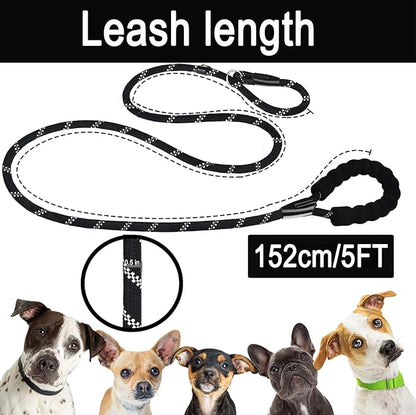 BOOEUDI Dog Leash, 5 FT Heavy Duty Dog Leashes, Durable Premium Quality Strong Training Rope Slip Leash with Comfortable Padded Handle and Highly Reflective Threads for Small Medium and Large Dogs