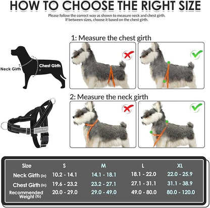SlowTon No Pull Dog Harness - Heavy Duty Dog Harness and Leash Set for Medium Large Dogs, Reflective Tactical Harness with Soft Padded and Front Clip for Easy Walk and Training (Black L)