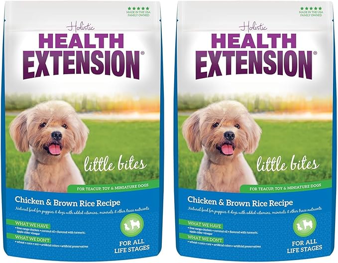 Health Extension Little Bites Dry Dog Food for Toy and Small Breeds, Chicken & Brown Rice Recipe, with Probiotics & Superfoods for Digestion & Coat Health, 4 lb Bag (Pack of 2)