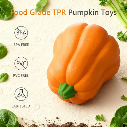 Large Dog Chew Toy with Squeaker, Tough TPR Pumpkin Toy for Strong Chewers (40 lbs+), Textured Dental Ridges, Interactive Indoor & Outdoor Fetch Toy