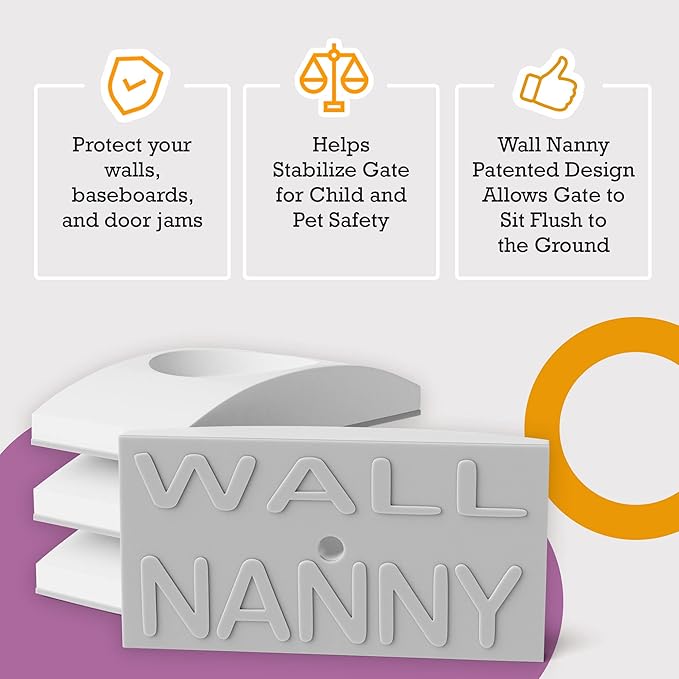 Wall Nanny 2-Pack - Works with 2 Gates - Baby Gate Wall Protector (Made in USA) Protects Walls and Doorways from Pet Gates - for Pressure Mounted Indoor Safety Baby Gates - White