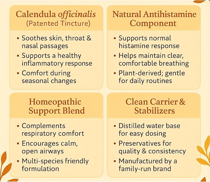 Natural Allergy, Cough, and Respiratory Relief Formula for Horses, Dogs, and Cats, Calendula Blend, Respiratory Support Supplement, Corazón Therapeutics (8 oz)