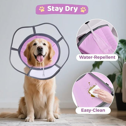 Soft Dog Cone Collar After Surgery Recovery,Adjustable E-Collar with Removable Shield,Lightweight,Breathable Anti-Licking Protective Cone for Large,Medium,Small Pets (Rose Pink, L (Neck:15.5''-19''))