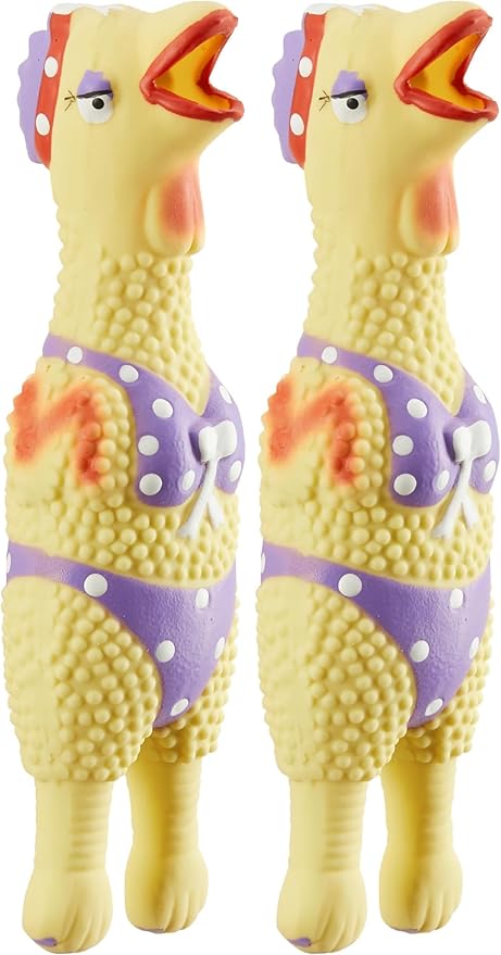 Outward Hound by Charming Pet Squawkers Henrietta Latex Squeaky Rubber Chicken Dog Toy, Funny Interactive Holiday Toy for Dogs, Small Size (Pack of 2)