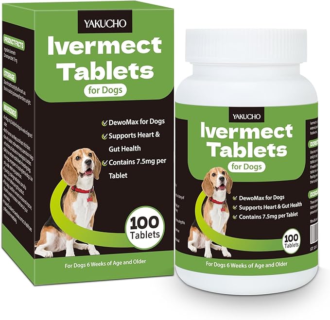 lvermect Tablets for Dogs, 99% Purity for Gut Health Detox, Promotes Immune & Digestive Support - 7.5mg(100 Tablets)