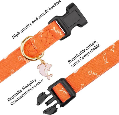 Cotton Handmade Dog Collar Cute and Distinctive Patterns Orange Fish with Pendant for Girl Boy Dogs Collars S