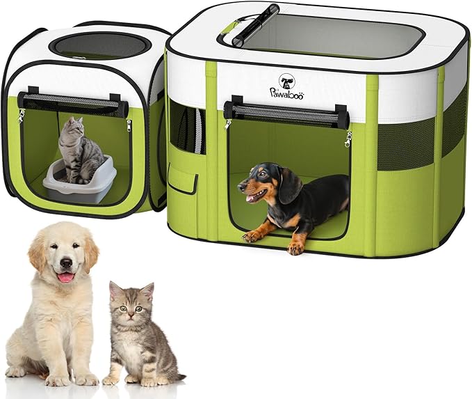 Pawaboo 2-in-1 Pet Playpen for Dog Cat, Portable Puppy Playpen with 600D Oxford, Divisible Pet Tent for Indoor and Outdoor Travel Use of Kitten and Puppy, Foldable Dog Enclosure