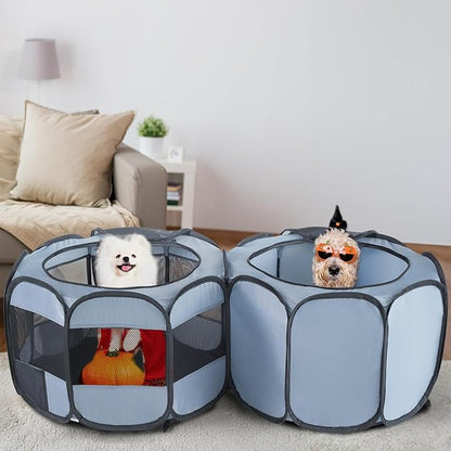 EighteenTek® 2-in-1 Pop up Pet Playpen, Assembly-Free, with Leakproof Pet Pee Pads,Portable Foldable Dog Tent Enclosure Indoor Outdoors Cats Puppy Kittens Small Animals Crates (S, 58" Lx29 Wx17 H)