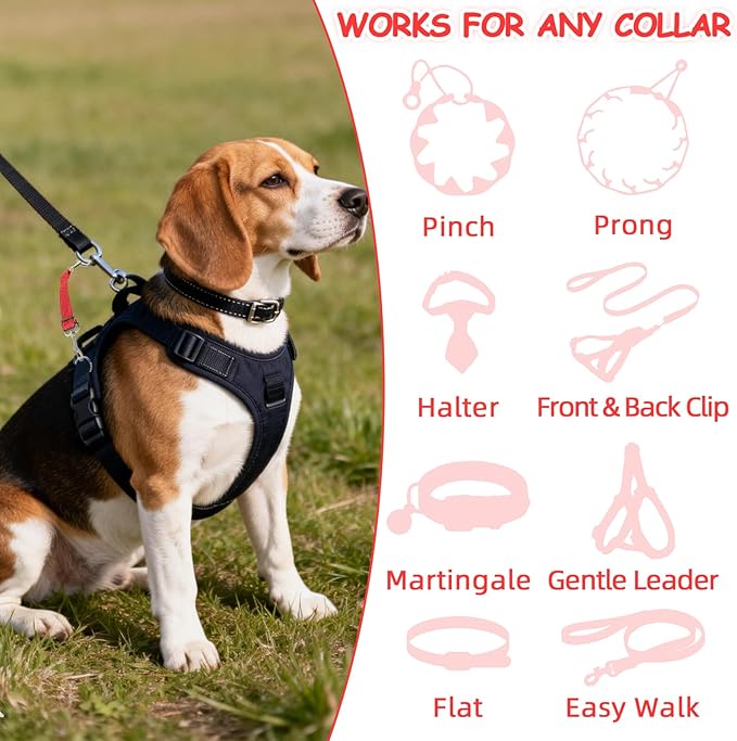 YUEPET Dog Safety Collar Clips 2 Pack Adjustable Prong Collar Backup Clips Reflective Double Ended Backup Clasp Leash Connector for Dog Harness to Collar Safety Clip(Red+Blue)