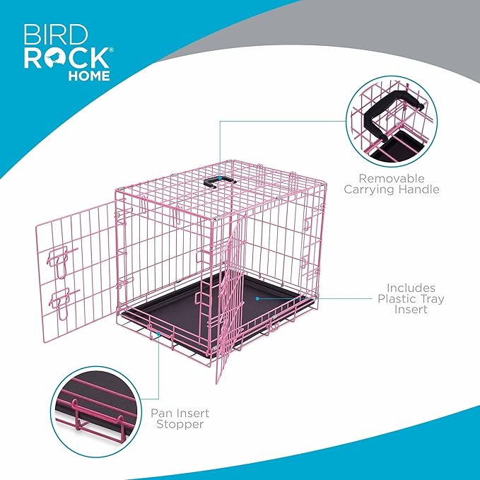Internet's Best Wire Dog Crate for Dogs - Double Door Metal Steel Crate, Indoor Folding & Collapsible Cage, Secure & Durable, Portable Travel Kennel, Ideal for Home Use - Pink, 36 Inches