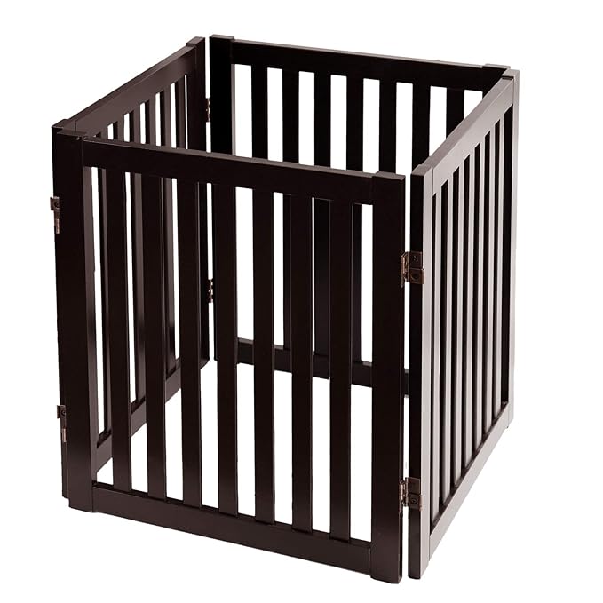 WELLAND 24" Freestanding Pet Gate, Foldable Wooden Dog Gate, 4 Panel Step Over Fence, Indoor Puppy Gate, Expands Up to 80" Wide, Espresso