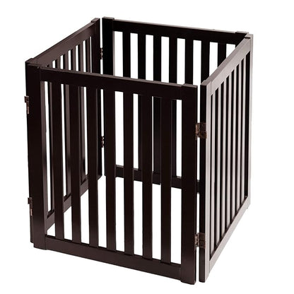WELLAND 24" Freestanding Pet Gate, Foldable Wooden Dog Gate, 4 Panel Step Over Fence, Indoor Puppy Gate, Expands Up to 80" Wide, Espresso