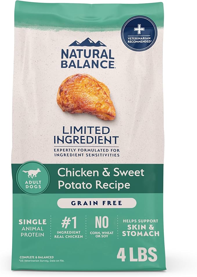 Natural Balance Limited Ingredient Adult Grain-Free Dry Dog Food, Chicken & Sweet Potato Recipe, 4 Pound (Pack of 1)