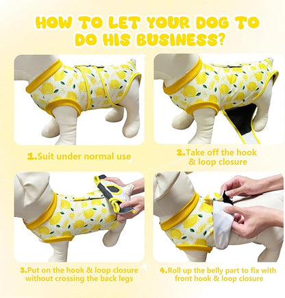 Dog Surgery Recovery Suit, Abdominal Surgical Suit for Male Female Dog Post Spay Neuter, Breathable Pet Onesie E-Collar & Cone Alternative, Surgery Shirt to Prevent Licking, Yellow, X-Small