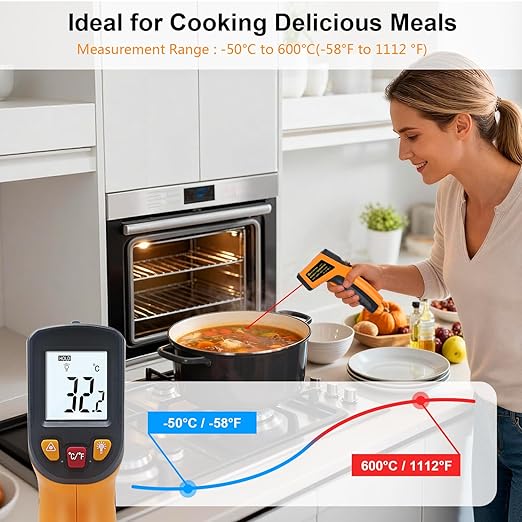 Ketotek Digital Infrared Thermometer Temperature Gun -58°F to 1112 °F(-50°C to 600°C) Handheld Non Contact IR Laser Thermometer KT600Y for Cooking Meat Refrigerator Pool Pizza Oven BBQ Food