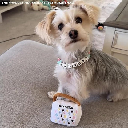 Haute Diggity Dog Chewy Vuiton Handbag Plush Squeaky Dog Toy, Soft Durable Designer-Inspired Stuffed Puppy Chew Toys for Small & Medium Dogs, Machine-Washable (White) Small