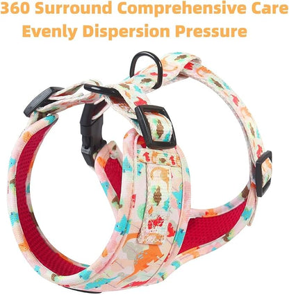 Adjustable Dog Harness and Leash Set for Girl Air Mesh Dog Vest Harness 5Ft Pet Training Leash with Soft Handle Pet Escape Proof for Small Medium Large Dogs (Dinosaur, L)