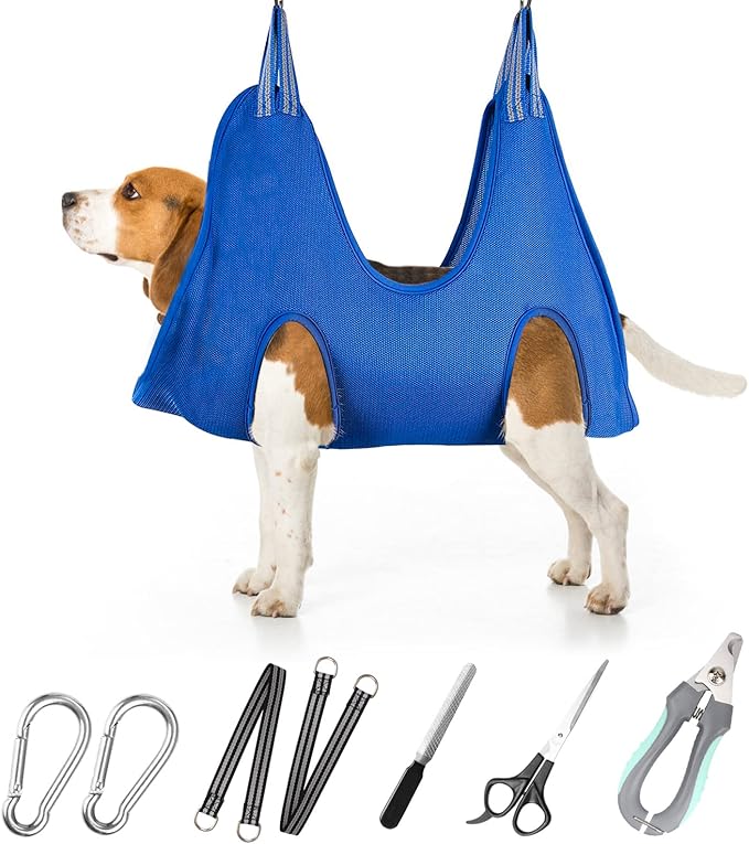 ATESON Pet Dog Grooming Hammock Harness for Medium Dogs Nail Trimming, Dog Sling for Cutting Nails, Dog Hanging Holder Hanger for Clipping Nails with Nail Clippers, Nail File, Scissors