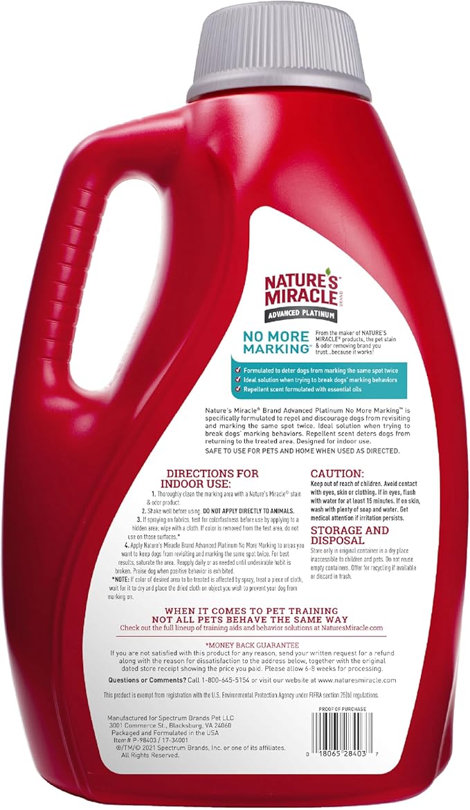 Nature’s Miracle Advanced Platinum No More Marking, 128 Ounces, Helps Discourage Repetitive Pet Marking