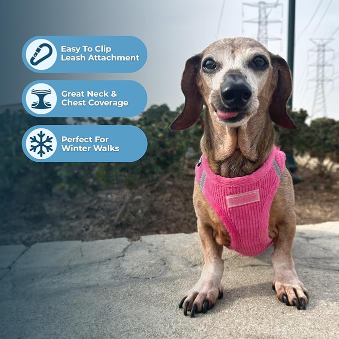 Best Pet Supplies - All Weather Plush, Reflective, No Pull Harness for Small, Medium Dogs, Cats - Secure with Hook & Loop Fastener, Buckle, Double D-Rings - Fuchsia Corduroy, XL