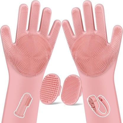 Augwind 6PCS Pet Grooming Kit for Dogs,Cats and Horses | Dog Washing Gloves | Dog Bath Brush | Dog Bath Gloves | Dog Shampoo Brush | Pet Grooming Gloves | Dog Bath Supplies (Light Pink)