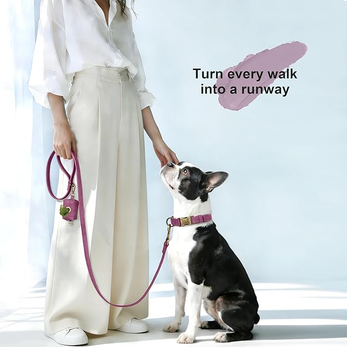 Didog Soft PU Leather Dog Collar, Stylish Quick Released Dog Collars for Medium Dogs, Easy Clean Adjustable Pet Collar for Daily Walking, Purple, M Fit 14-18" Neck