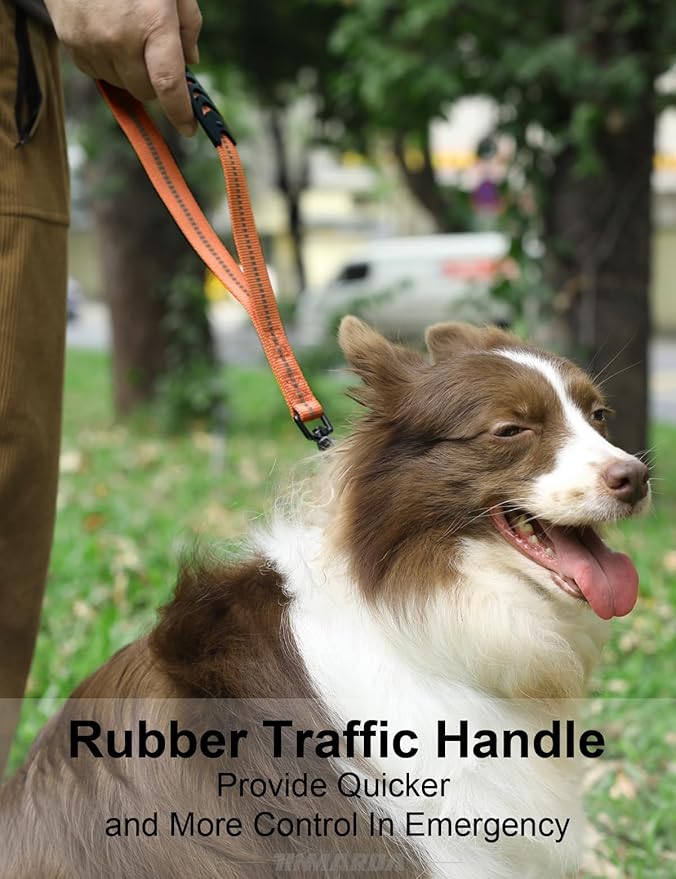 Heavy Duty Dog Leash, 4-6FT Shock Absorbing Dog Leashes with Traffic Handle and Comfortable Padded Handles, Advanced Easy Metal Clip, No Pull Reflective Leash for Medium Large Dogs that Pull (Orange)