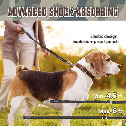 AUROTH Heavy Duty Bungee Dog Leash for Shock Absorption - 6FT Black Training Leash with 2 Padded Handles for Medium Large Breed Dogs
