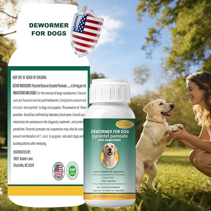 Dog Dewormer Liquid for Dogs for All wormers – Pyrantel Pamoate Dewormer for Roundworms & Hookworms, 120 mL (4.2 fl oz)