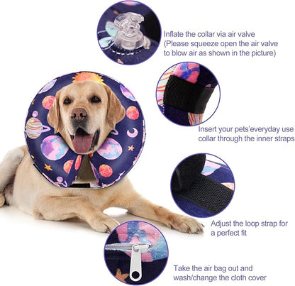 CuteBone Inflatable Dog Neck Donut with Removable Soft Fleece Covers for Small/Medium/Large Dogs and Cats After Surgery GWB11XL