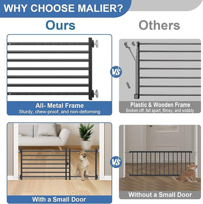 Malier Indoor Dog Gate with Door, 34-55" Extra Wide Full Metal Pet Gate Short Dog Gate for Stairs, Pressure Mount 14'' Tall Small Puppy Low Gate Easy Step Over for Doorways