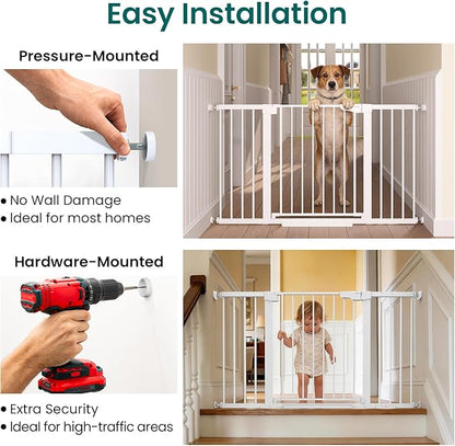 Cumbor 30-54" Extra Wide Baby Gate for Stairs, Dual Lock & Self-Closing Dog Gate Indoor, Easy Install Pet Gate for Doorways, Hallways & Kitchen, Easy Walk Thru Safety Proofing for Babies & Pets, White